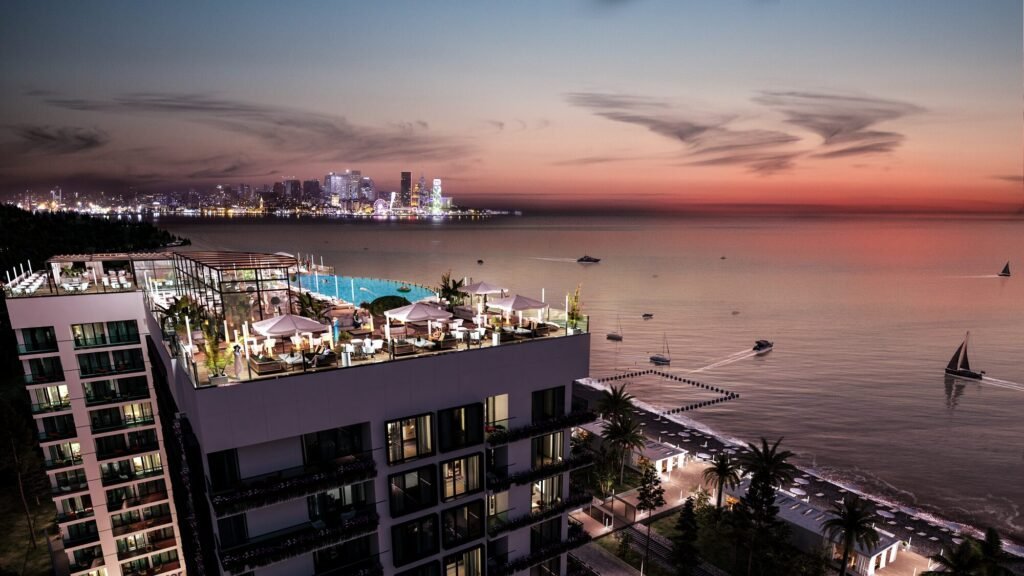 Novotel Living Batumi rooftop terrace at sunset